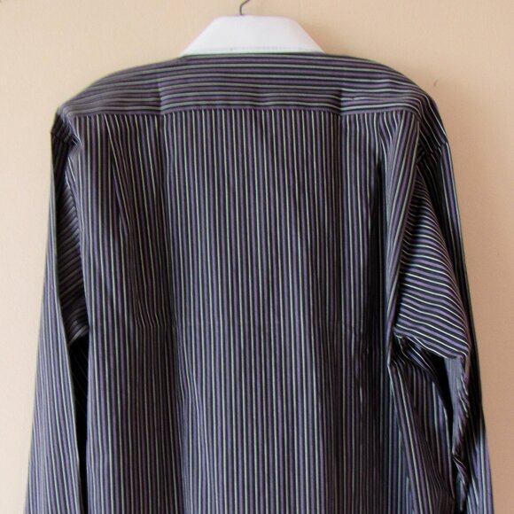 Giorgio Armani Shirt Large 16 32 33 Purple/Black Mens Striped, cotton blend - Picture 4 of 8
